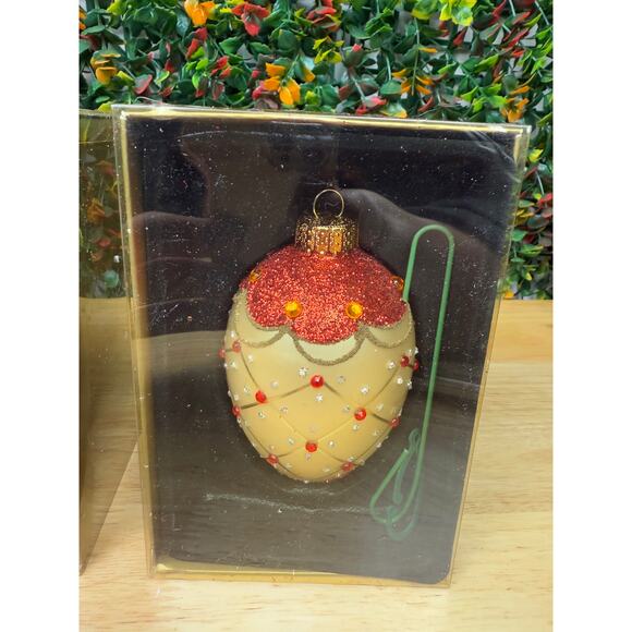 European Style Inspired Glass Faberge‎ Eggs Holiday Christmas Ornament 4" + Box - Picture 7 of 7